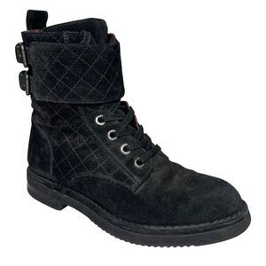 Chanel Interlocking C Black Suede Moto Boots EU 38 US 7-7.5 Ankle Biker Lace Up